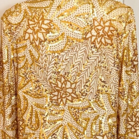 Creative Creations Gold Evening Jacket Womens M Sequin Beaded Embellished VTG - Picture 4 of 14